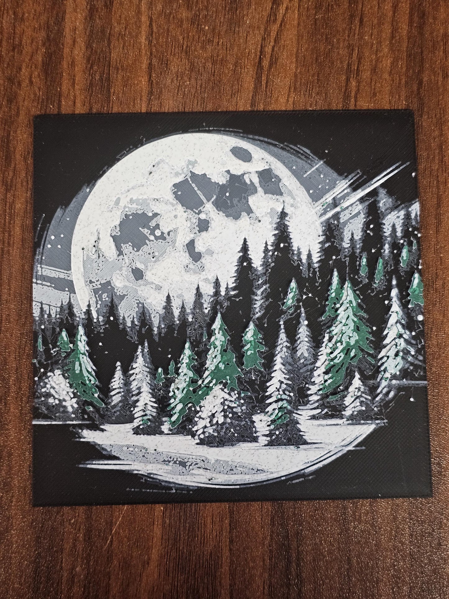Winter Moon Landscape 3D Printed Hueforge Fan Art