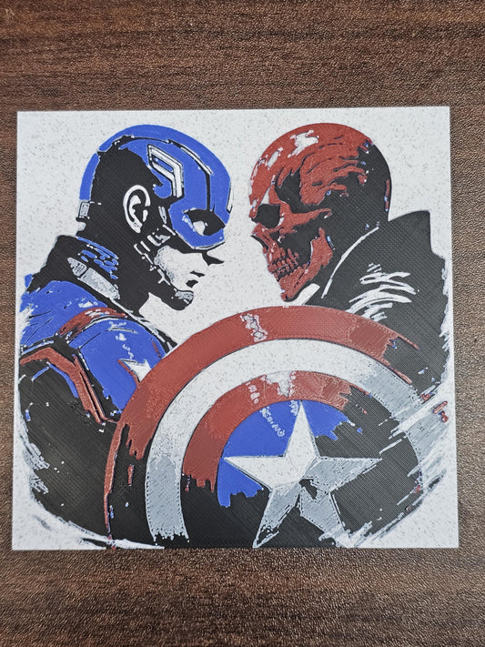Captain America vs. Red Skull Face Off 3D Printed Hueforge Fan Art