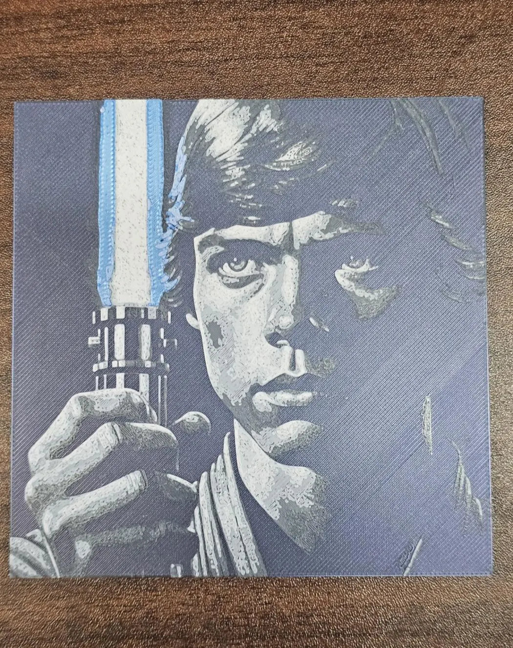 Young Luke, Star Wars, Black Color Shift Background, Blue or Green Lightsaber 3D Printed Hueforge Fan Art