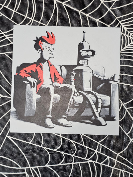 Fry and Bender, Futurama 3D Printed Hueforge Fan Art