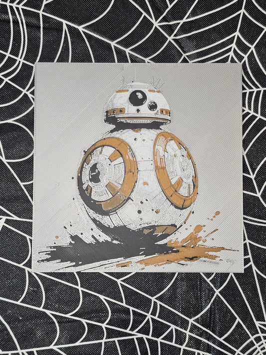 BB-8 Silver Background Star Wars 3D Printed Hueforge Fan Art