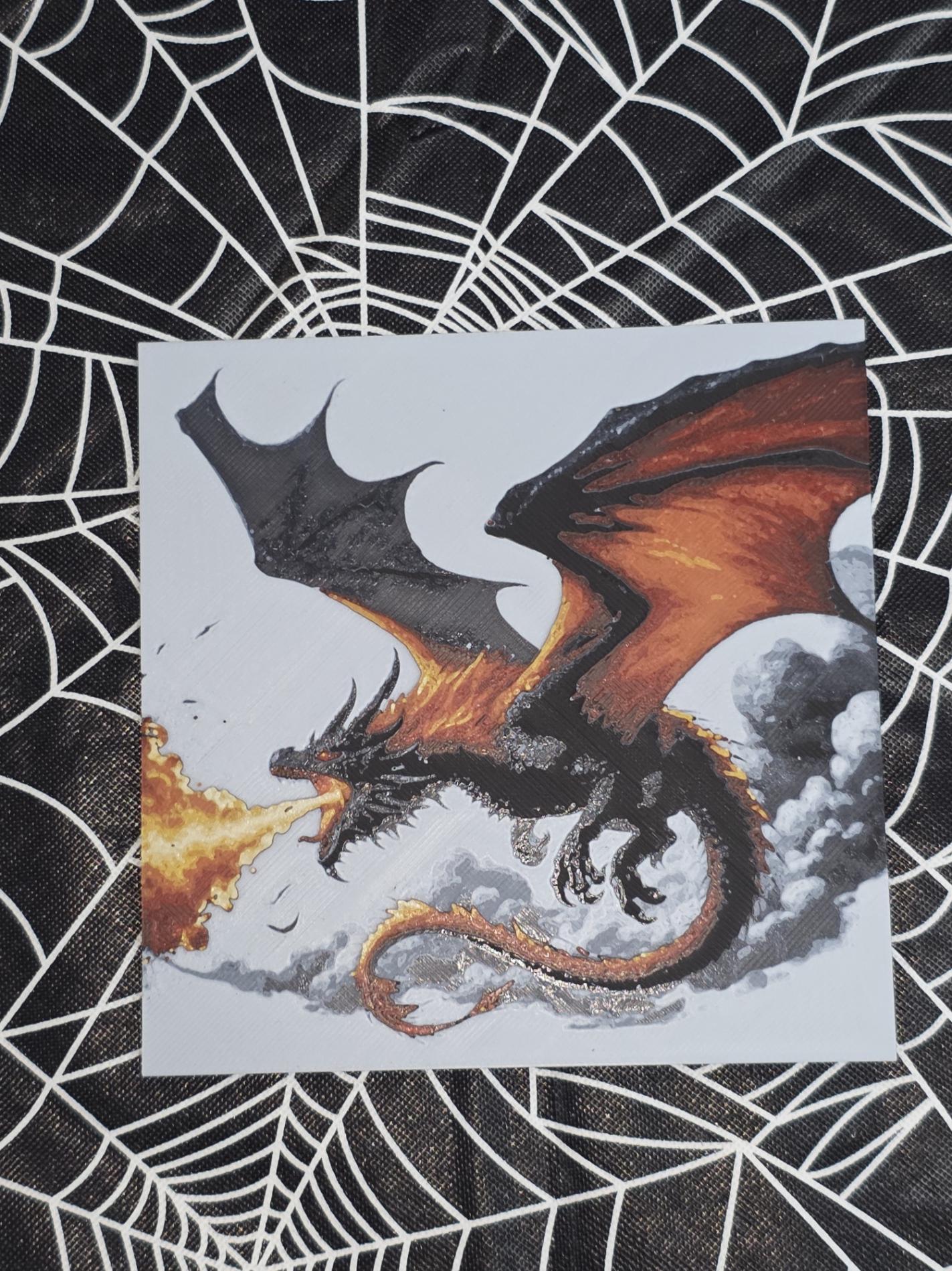 Dragon Breathing Fire 3D Printed Hueforge Fan Art