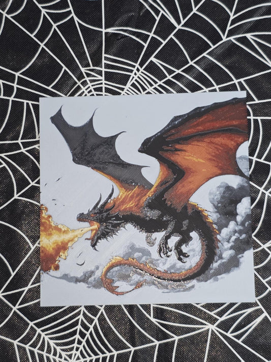 Dragon Breathing Fire 3D Printed Hueforge Fan Art