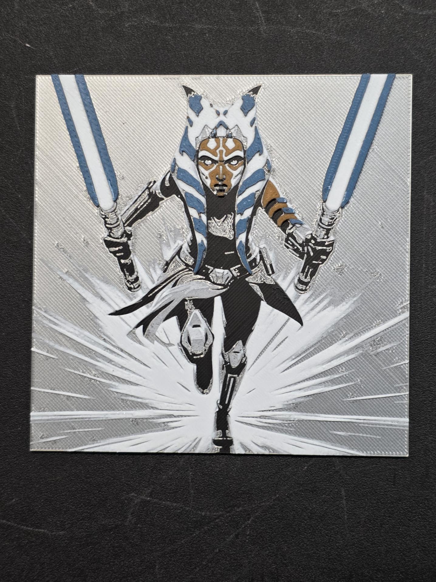 Ahsoka, Ready for Action! Star Wars 3D Printed Hueforge Fan Art