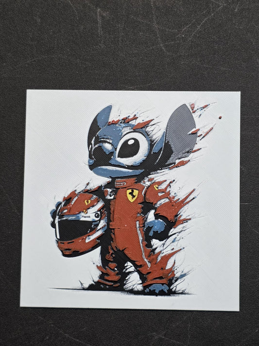 F1 Ferrari Driver Stitch, Lilo and Stitch 3D Printed Hueforge Fan Art