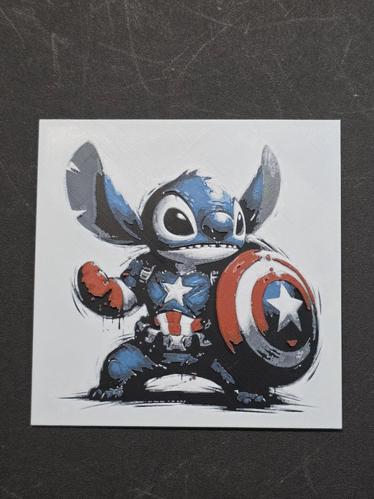 Captain America Stitch, Lilo and Stitch 3D Printed Hueforge Fan Art
