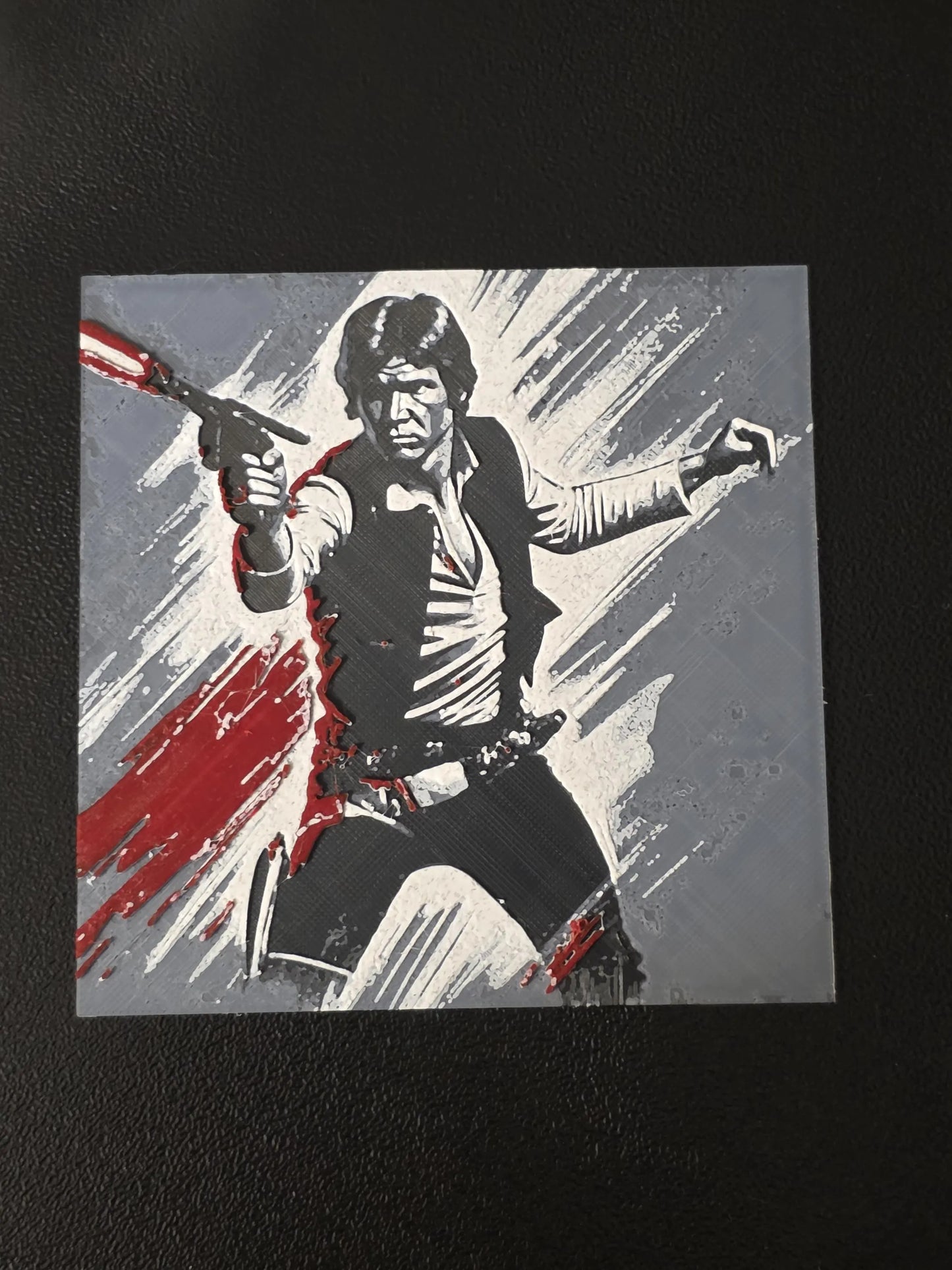 Han Solo Firing Blaster, Grey Background, Star Wars 3D Printed Hueforge Fan Art