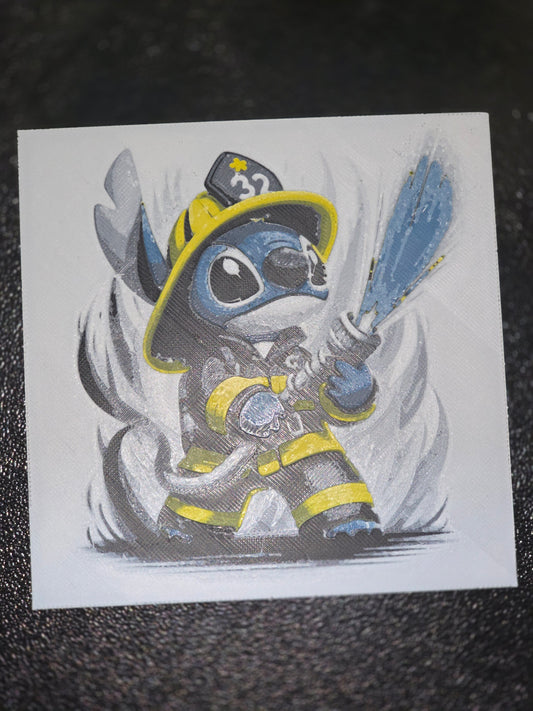 Firefighter Stitch, Lilo and Stitch 3D Printed Hueforge Fan Art