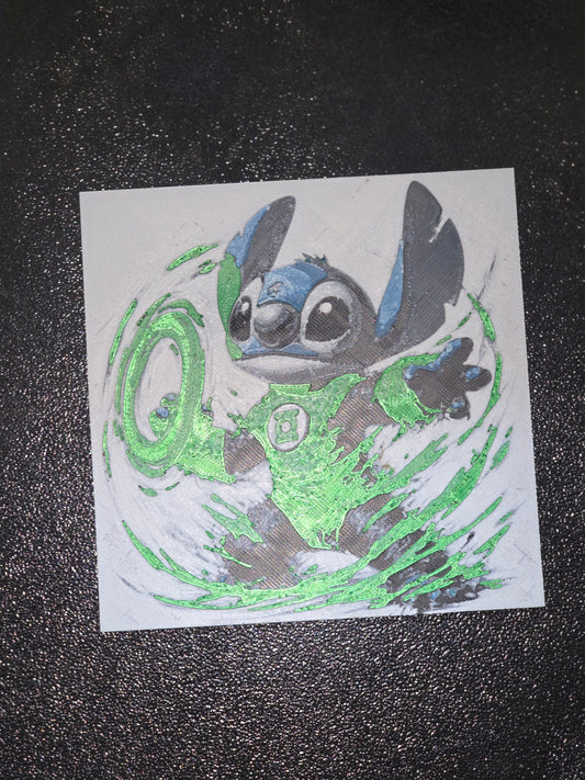 Green Lantern Stitch, Lilo and Stitch 3D Printed Hueforge Fan Art