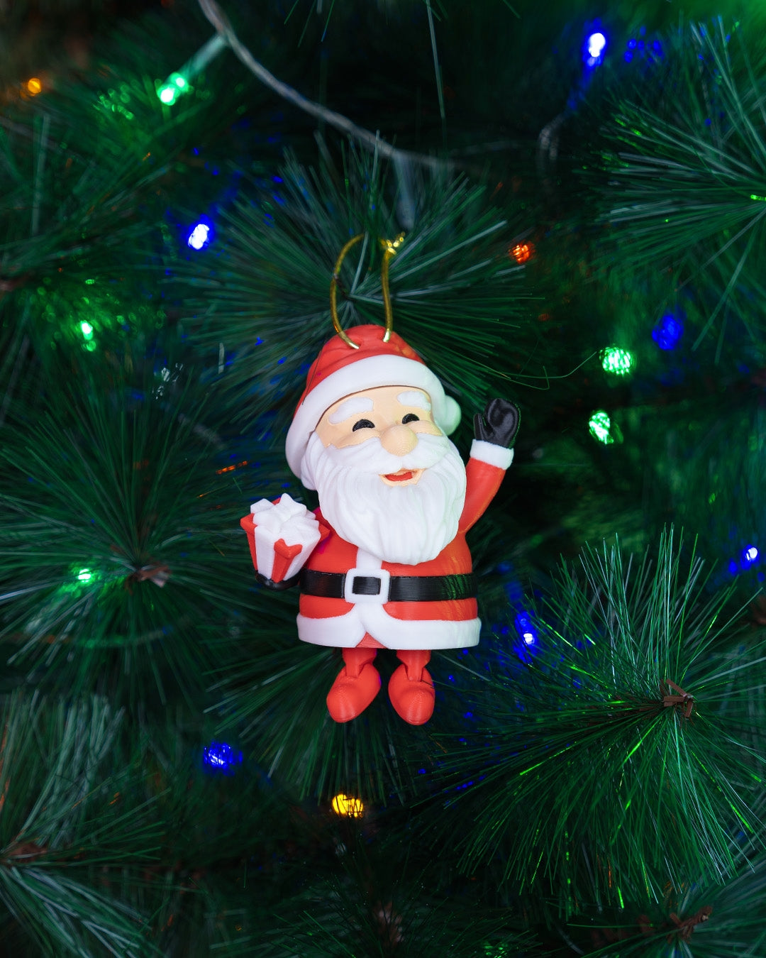 Santa Holding Present, Christmas Tree Ornament
