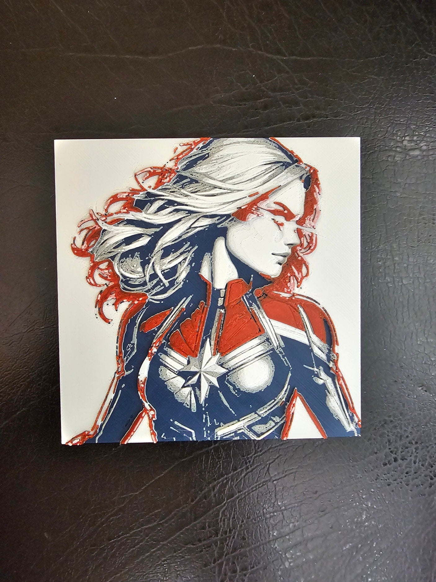 Captain America Kneeling, Avengers Assemble  Blue and Red, no Black 3D Hueforge Art