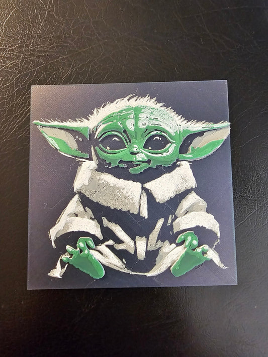 Grogu Color shift Black Background 3D Hueforge Art
