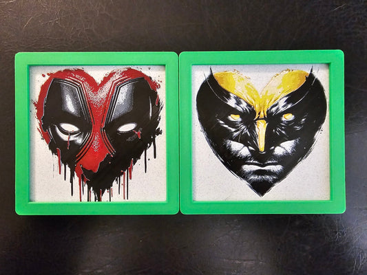 Heart Shaped Deadpool and Wolverine 3D Hueforge Art Set