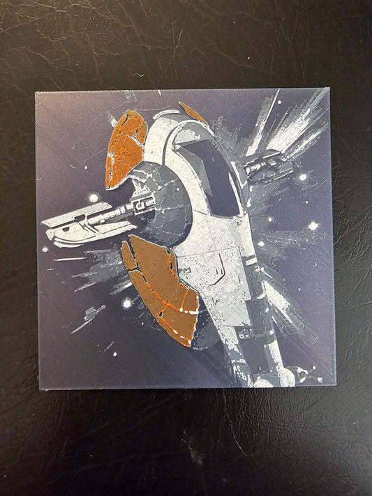 Slave 1, Boba Fett's ship with Black Color-shift Background 3D Hueforge Art