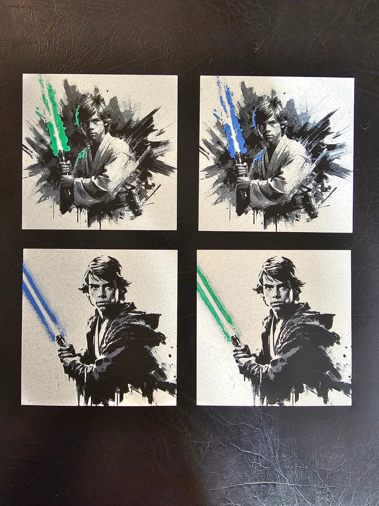 Young Luke, Star Wars, Black Color Shift Background, Blue or Green Lightsaber 3D Printed Hueforge Fan Art
