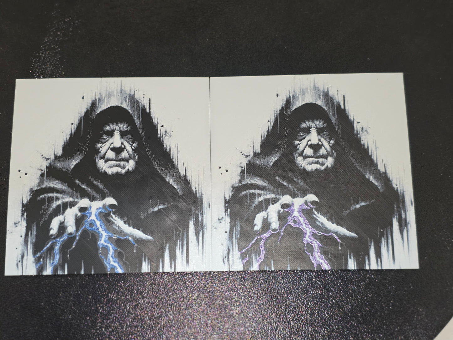 Palpatine 1 Handed Force Lighting in Blue and Purple 3D Printed Hueforge Fan Art